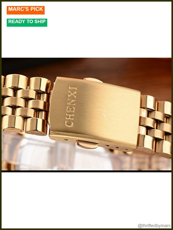 Classic Golden Stainless Steel Crystal Quartz Wrist Watch for Men Women main image 4